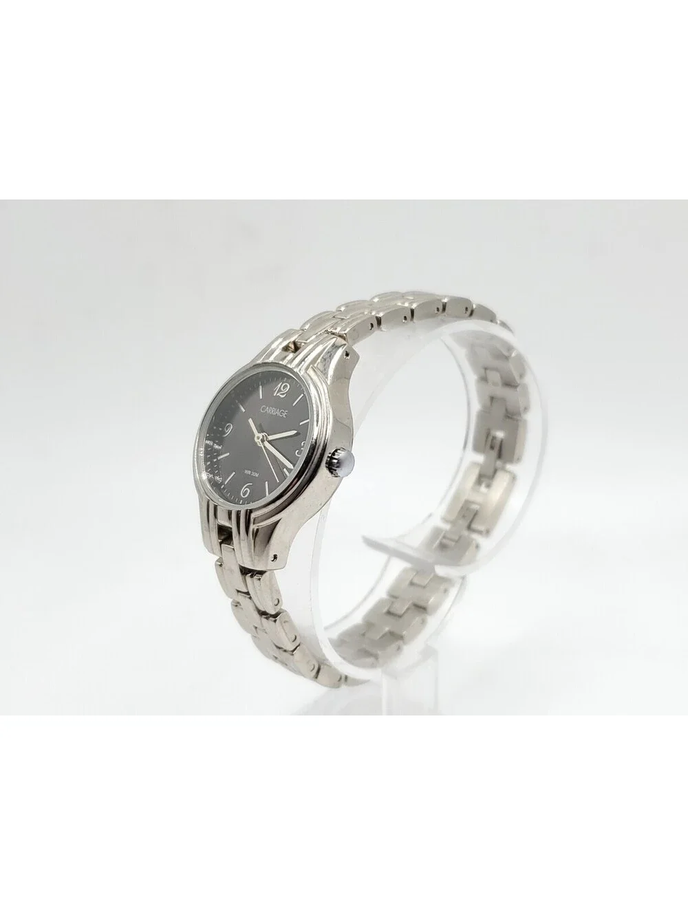 Carriage By Timex Black Dial Silver Tone Women Watch New Battery 24mm